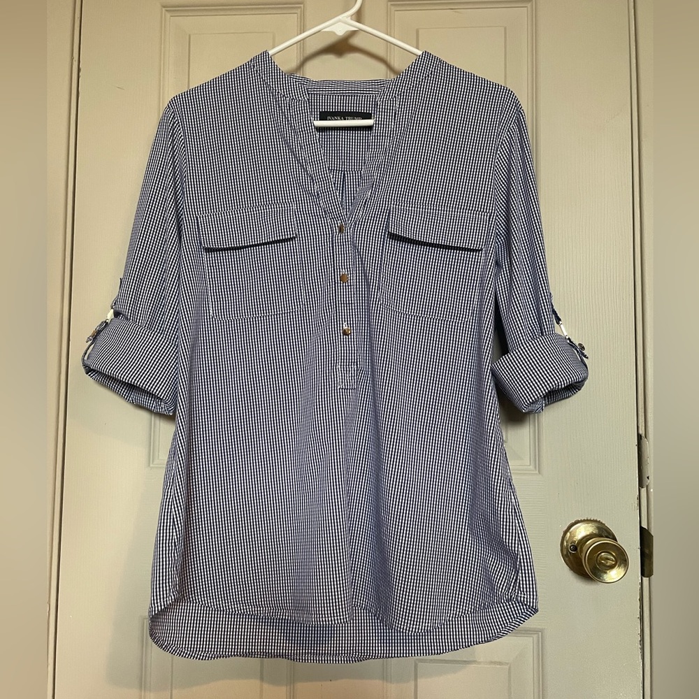 Cute Ivanka Trump White & Blue Checker Top Blouse